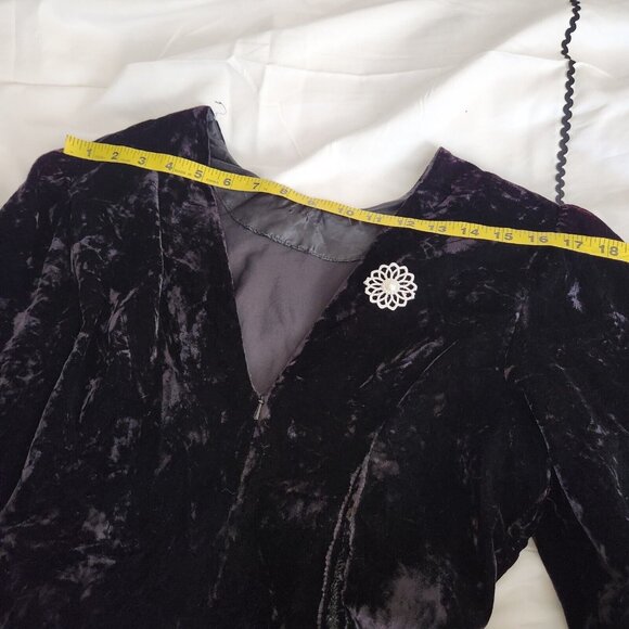 Vtg 80s Witchcore Black Velvet Dress 6 Drop Waist Ruffle Skirt Witchy Grunge - Picture 12 of 16